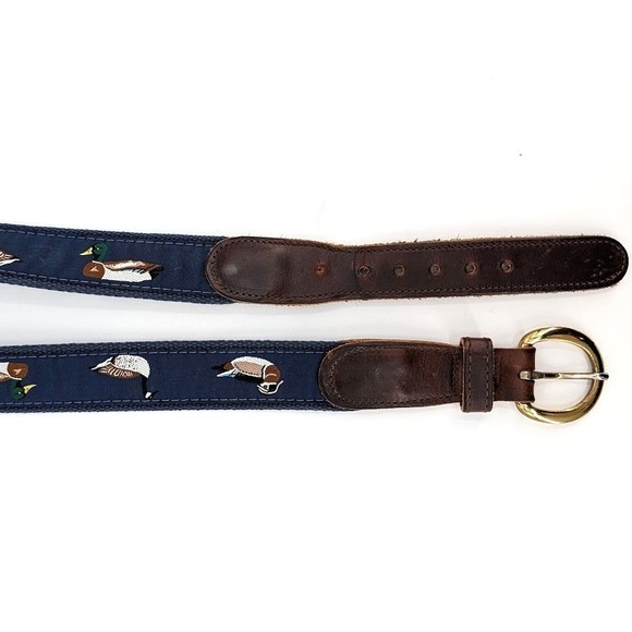 Preston Leather Products Mens Duck Goose Embroidered Belt Navy Blue Brass 34 - Picture 2 of 8